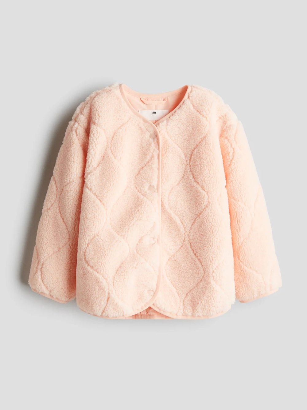 NWOT H&M Quilted Teddy Fleece Jacket Peach Pink Girls 5T/6 Snap Front